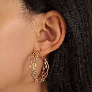 3/$35 Hoop Earrings Gold Tone Twisted Large Thick Chunky Fashion Jewelry